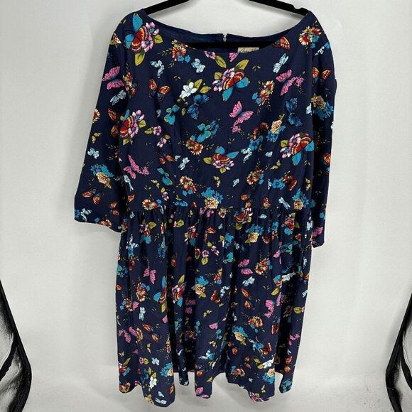 Lindy Bop Butterfly womens navy blue rainbow midi long sleeve new dress plus 4xl - Picture 1 of 8